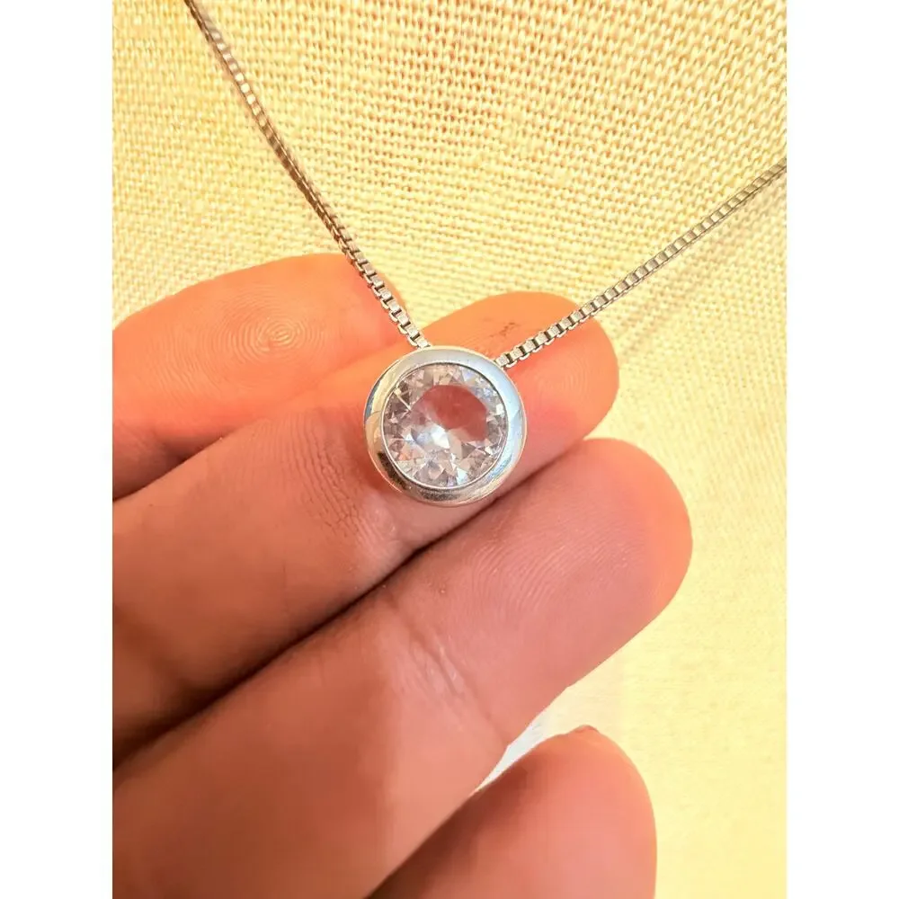 Vintage CZ Solitaire Pendant Necklace 14”